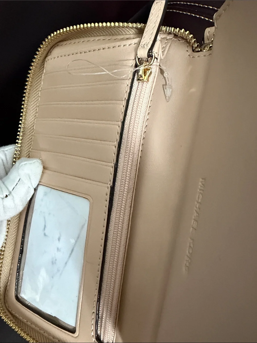 Michael Kors Gold Metallic Floral Embossed Wristlet Clutch New Without Tag.